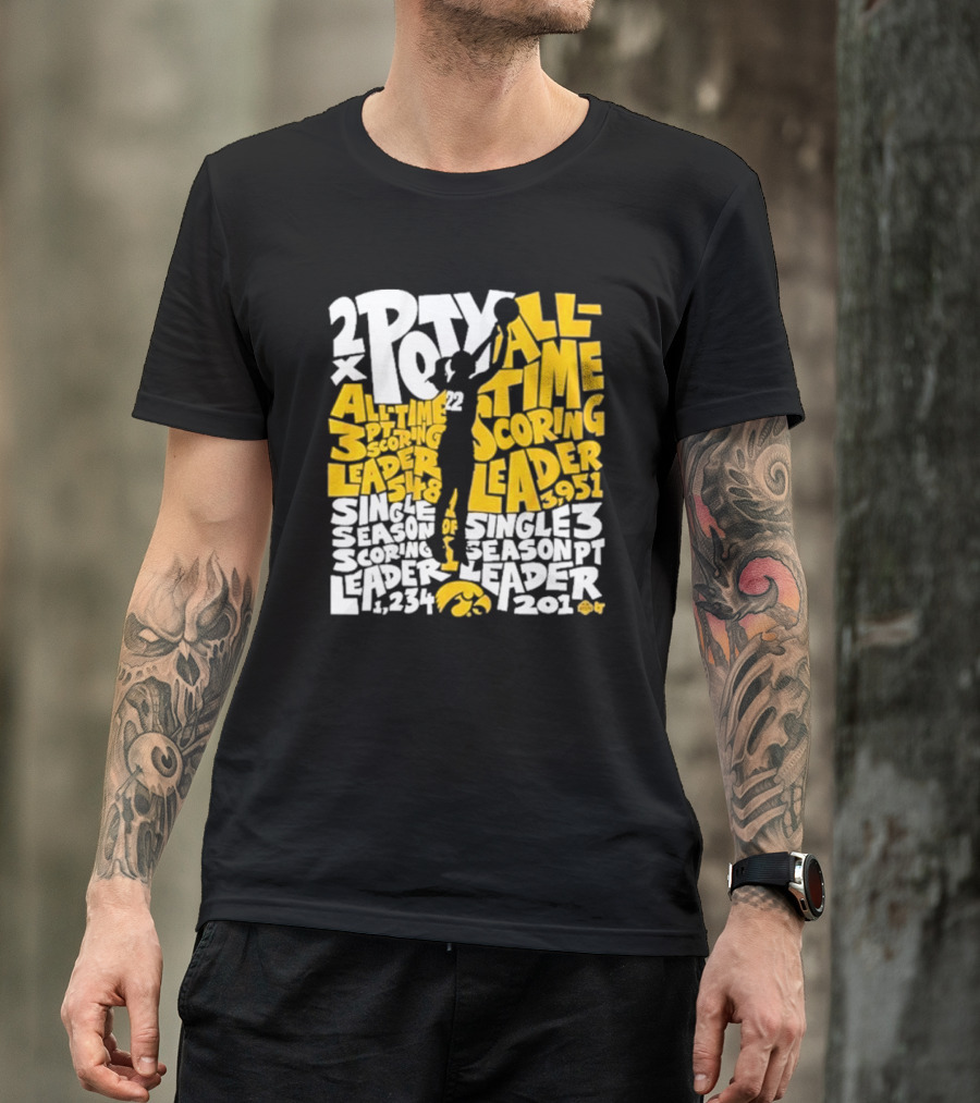 Caitlin Clark 2x POY All-Time Scoring Leader Iowa Single Season 3 Pt Leader T-Shirt