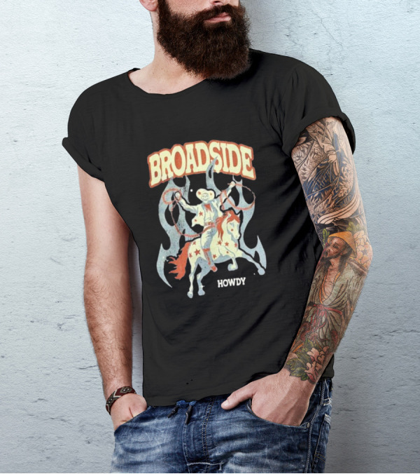 BROADSIDE HOWDY Cowboy On Horseback With Flames T-Shirt