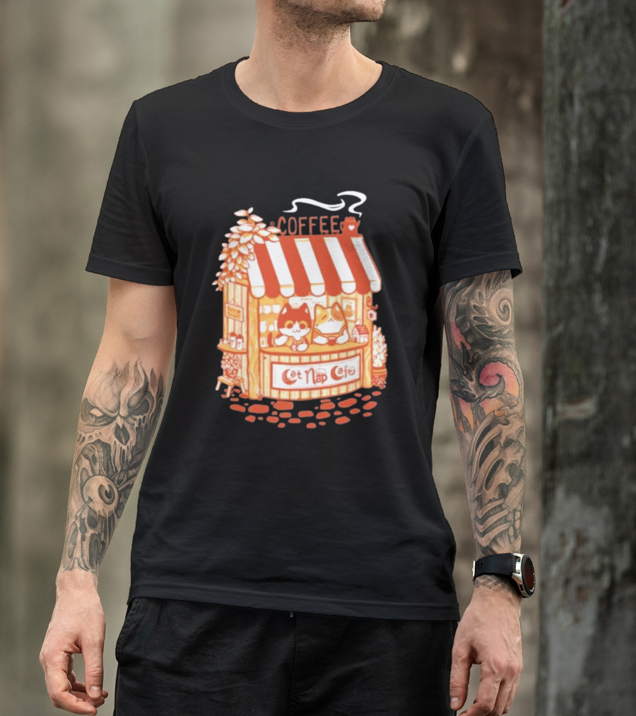 Lazy Cat Coffee Cat Nap Cafe Cozy Kiosk T-Shirt