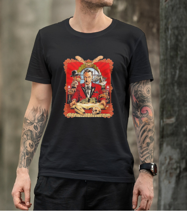 Vincent Price Red Suit Macabre Collection With Bats, Skulls, And Haunted Mansion T-Shirt