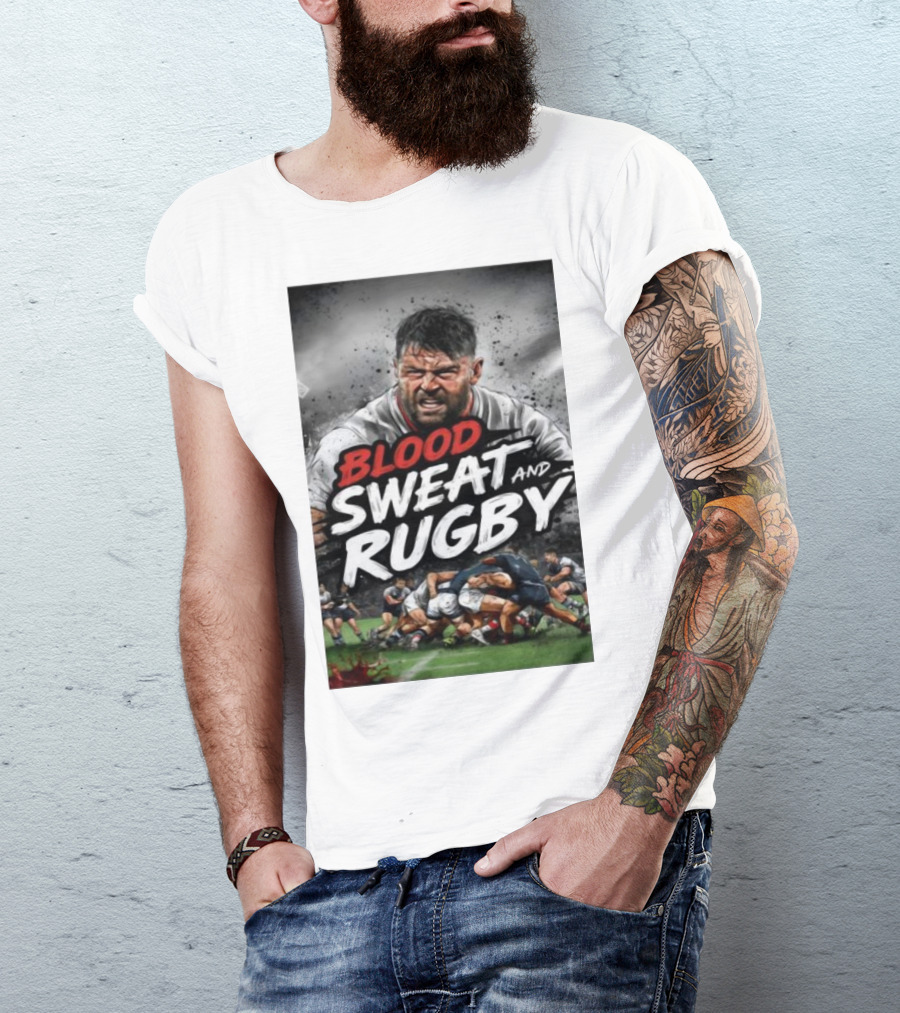 Blood Sweat And Rugby Intense Match Action Rugby Players T-Shirt