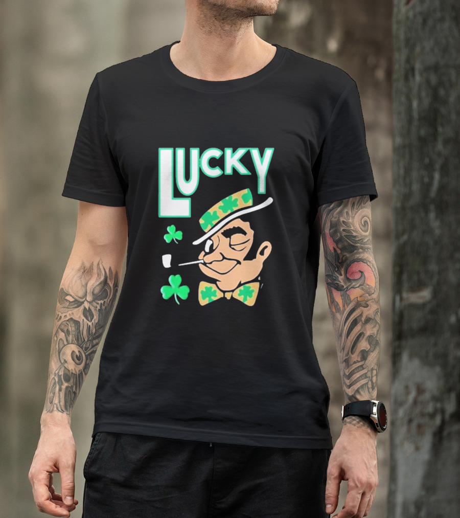Boston Celtics Lucky The Leprechaun Shamrock Winking Pipe T-Shirt