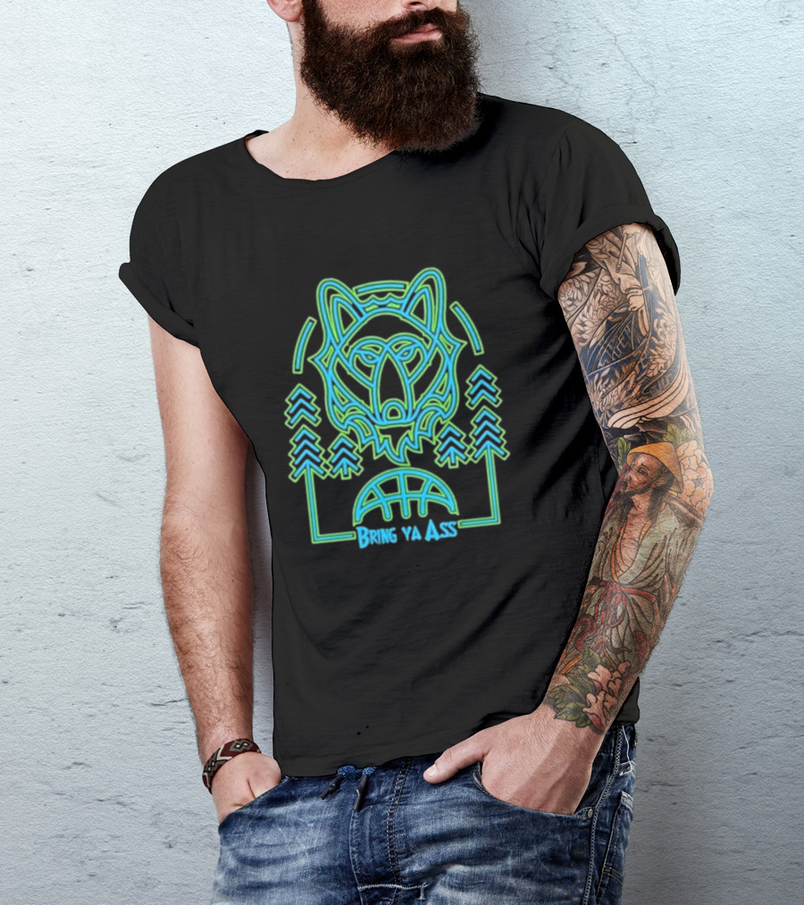 Bring Ya Asss Neon Wolf And Basketball Forest T-Shirt