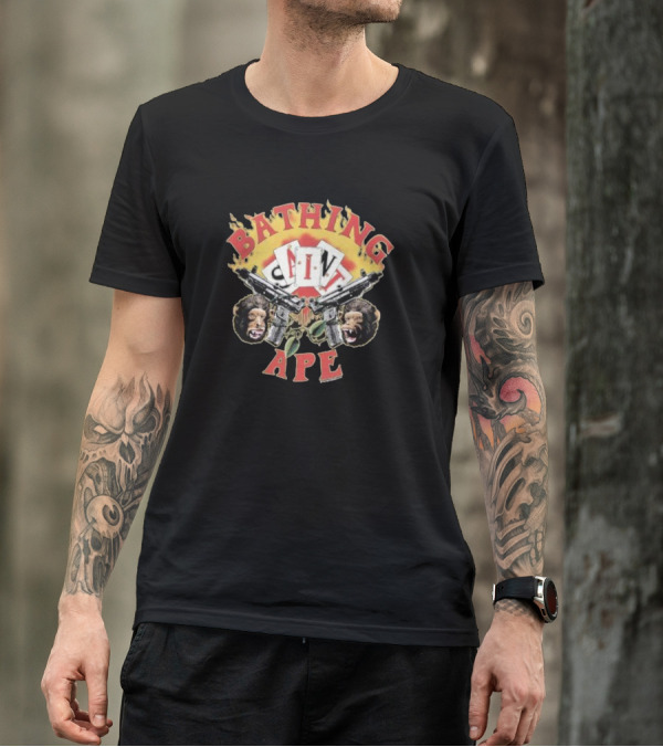 Bathing Ape Saint Mx6 Playing Cards Guns Monkeys T-Shirt