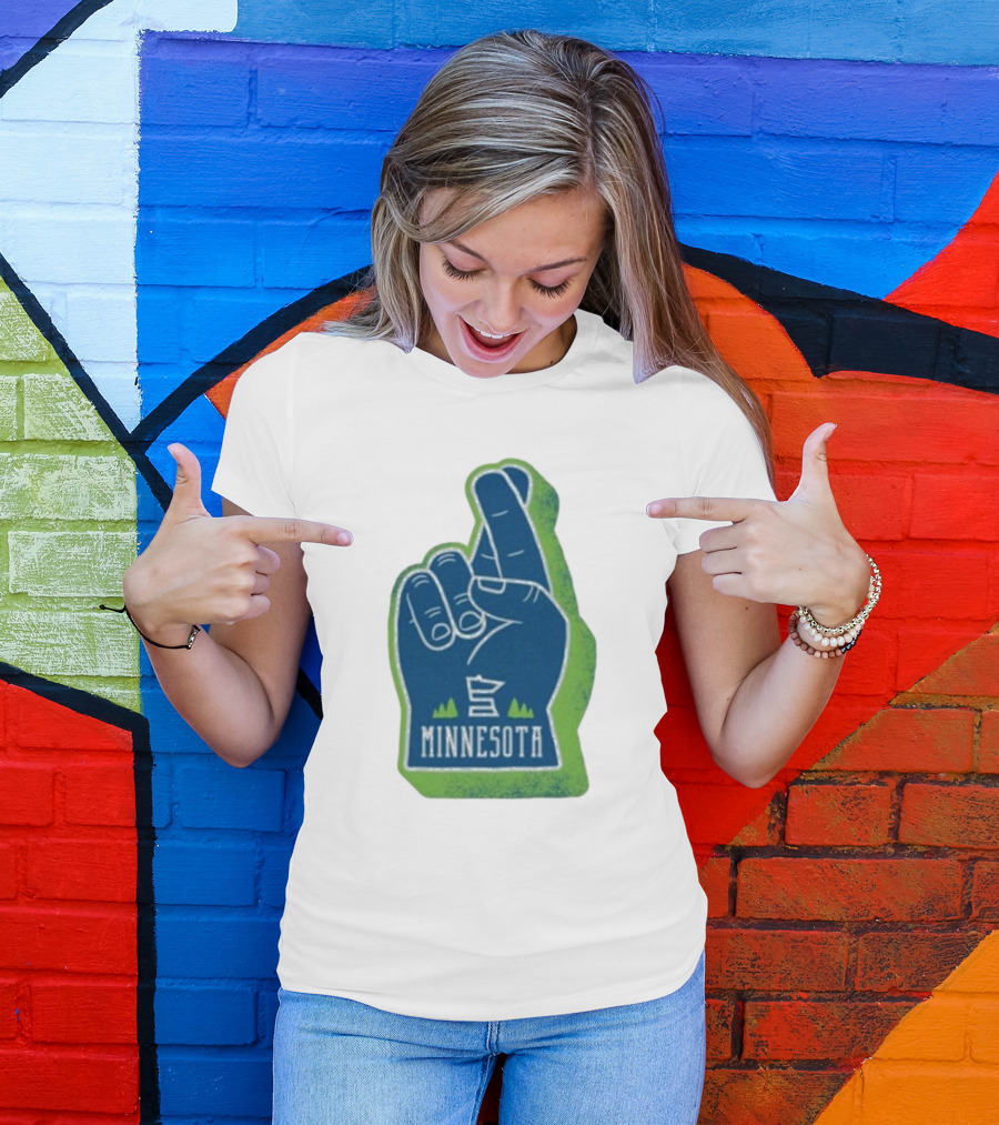 Minnesota Mood Fingers Hand Gesture With State Icon And Trees T-Shirt