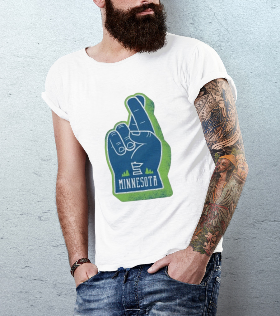 Minnesota Mood Fingers Hand Gesture With State Icon And Trees T-Shirt
