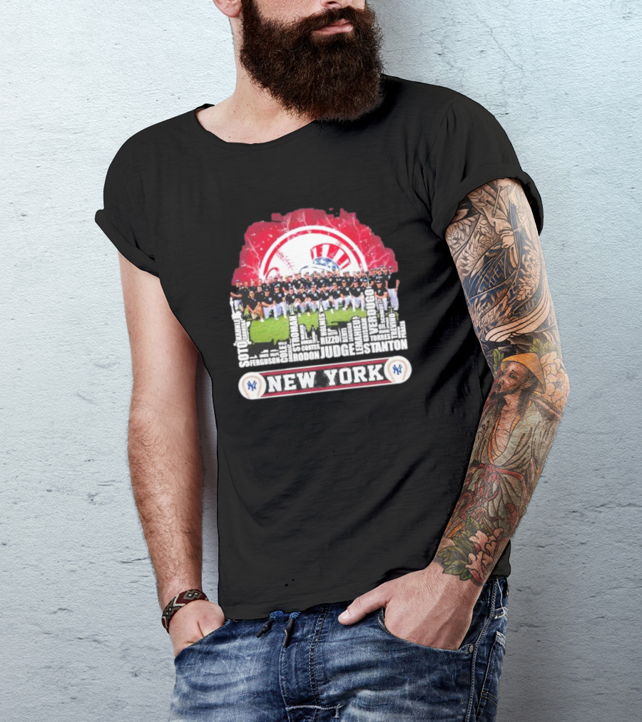 New York Yankees 2024 Baseball Squad Player Names City Skyline T-Shirt