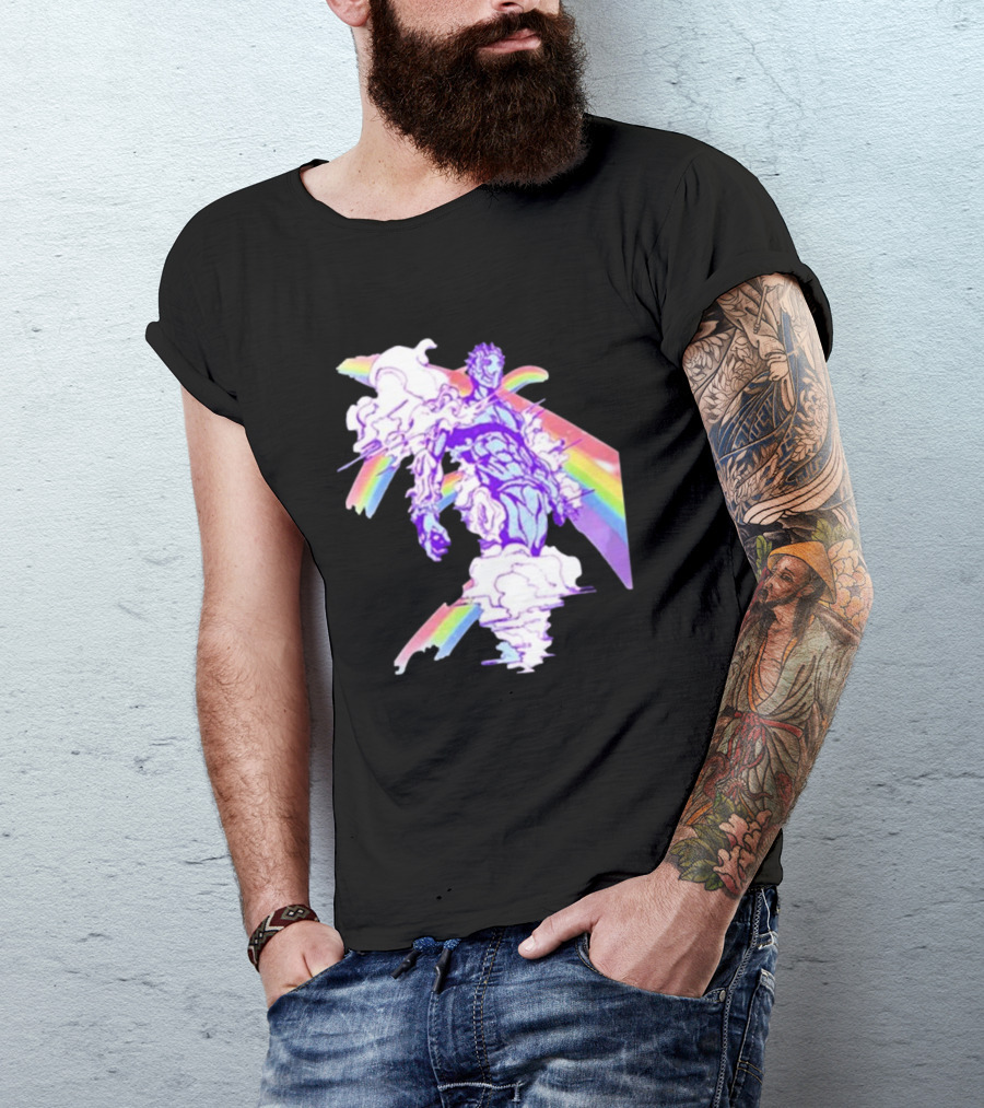 Hoshipieces Weather 9oz Manga Style Purple Cloud Man With Rainbow Elements T-Shirt