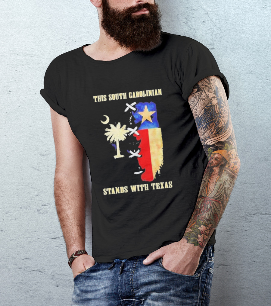 This South Carolinian Supports Unity With Texas Featuring State Symbols And Crescent Moon T-Shirt
