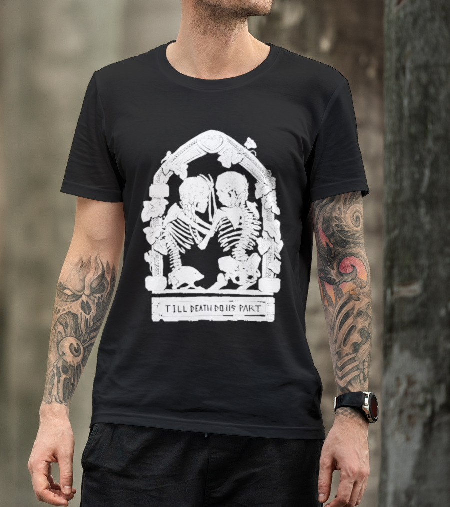Till Death Do Us Part Skeleton Gothic Arch Motif T-Shirt
