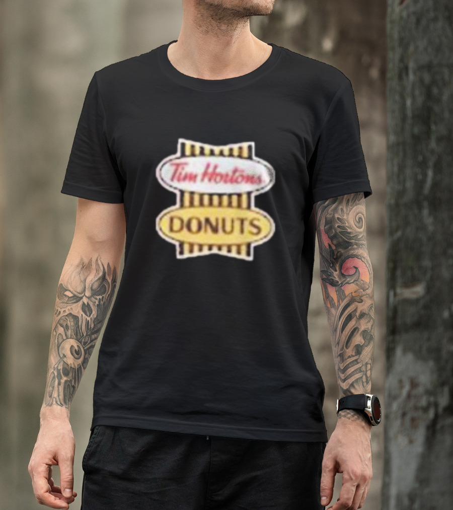 Tim Hortons Donuts Retro Logo Black And Yellow Stripes T-Shirt