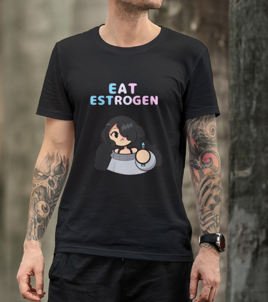 Eat Estrogen Cartoon Character Holding Syringe T-Shirt