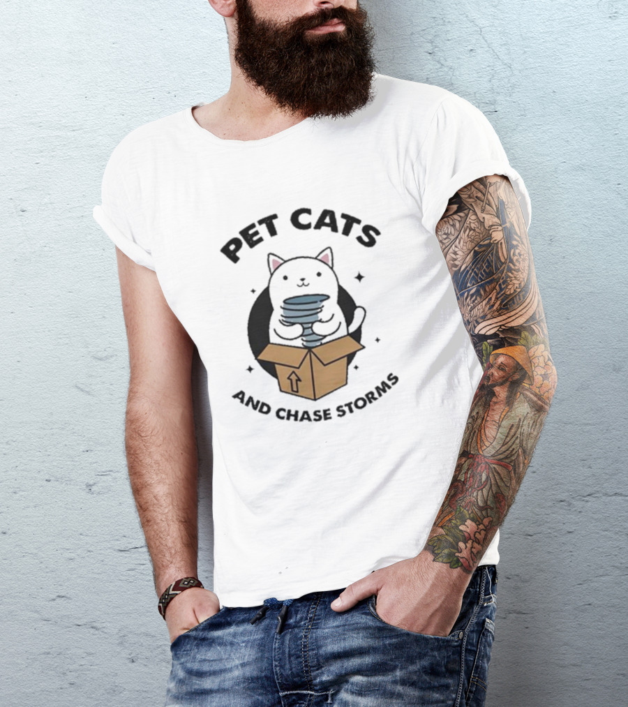 Helicity Pet Cats And Chase Storms Black Cat In Box Holding Tornado T-Shirt