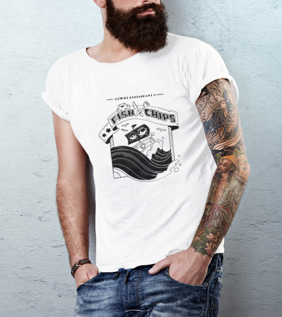 Jwri Restaurant Fish Chips Boat Adventure Waves T-Shirt