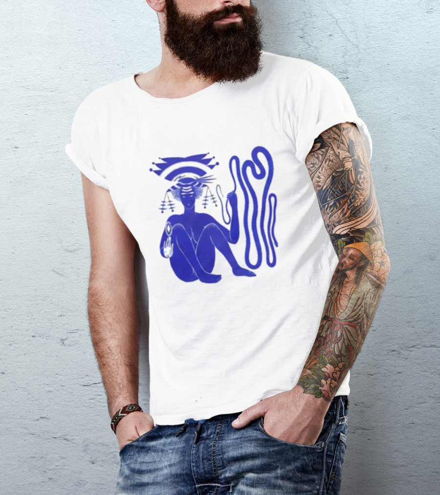Hiatus Kaiyote Love Heart Cheat Code Abstract Blue Figure With Spiral Elements T-Shirt