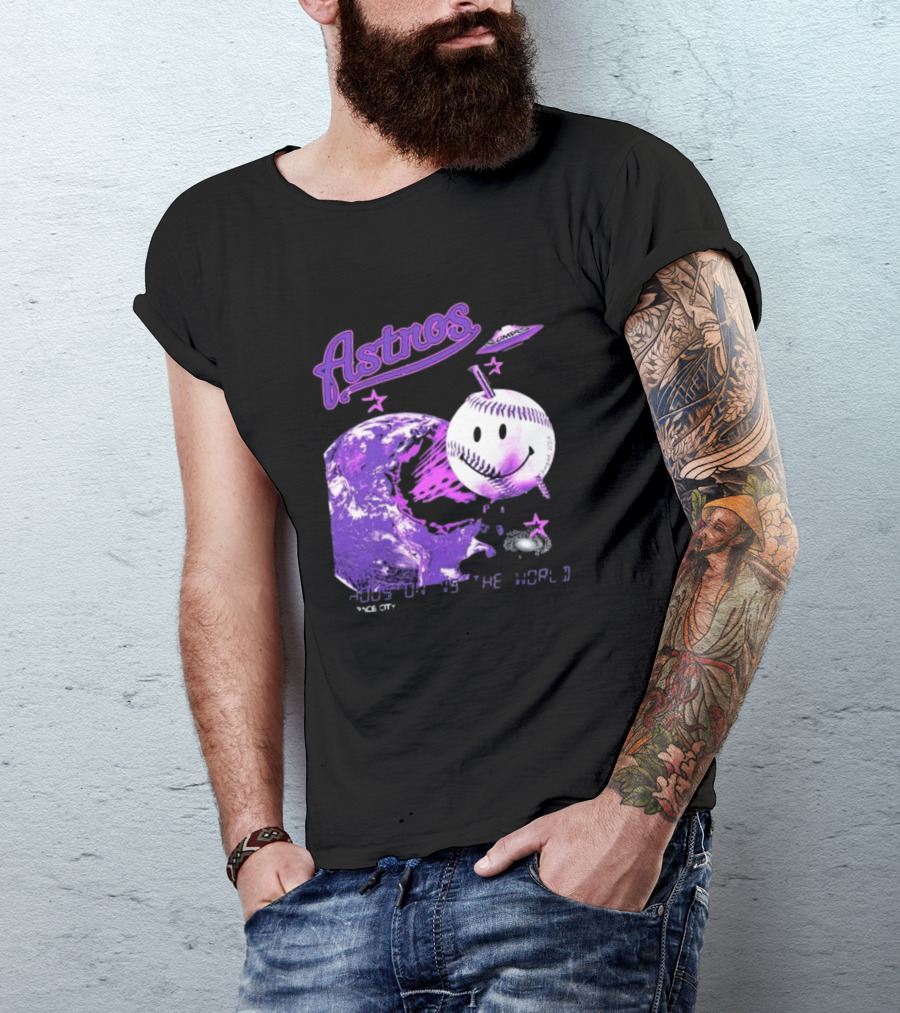 Astros Houston Cosmic Baseball World Space City Iconic Smiley Planetary Galaxy T-Shirt