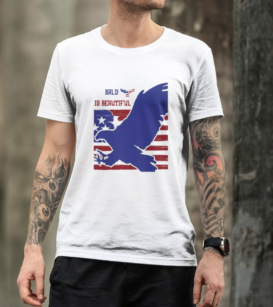 Bald Is Beautiful American Flag Eagle Stars Stripes T-Shirt