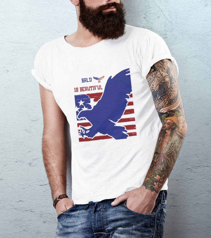 Bald Is Beautiful American Flag Eagle Stars Stripes T-Shirt