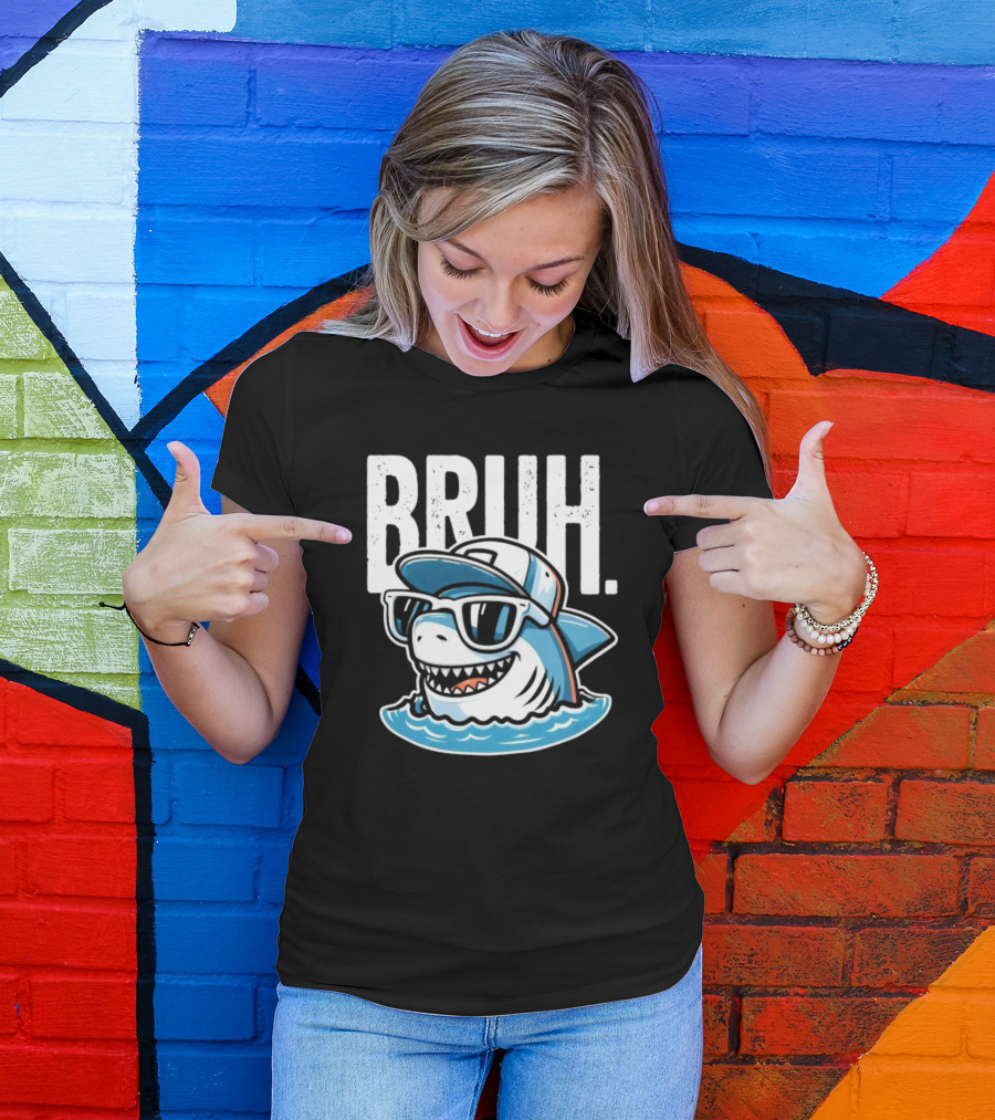 BRUH Great White Cool Shark With Sunglasses And Cap T-Shirt