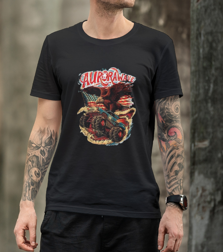 Aurorawave America F Yeah Eagle Monster Truck Vintage USA Flag T-Shirt