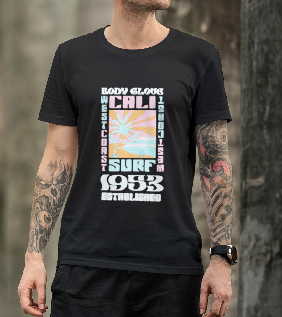Body Glove Cali Surf 1953 Established West Coast Retro Palm Tree Ocean Waves T-Shirt