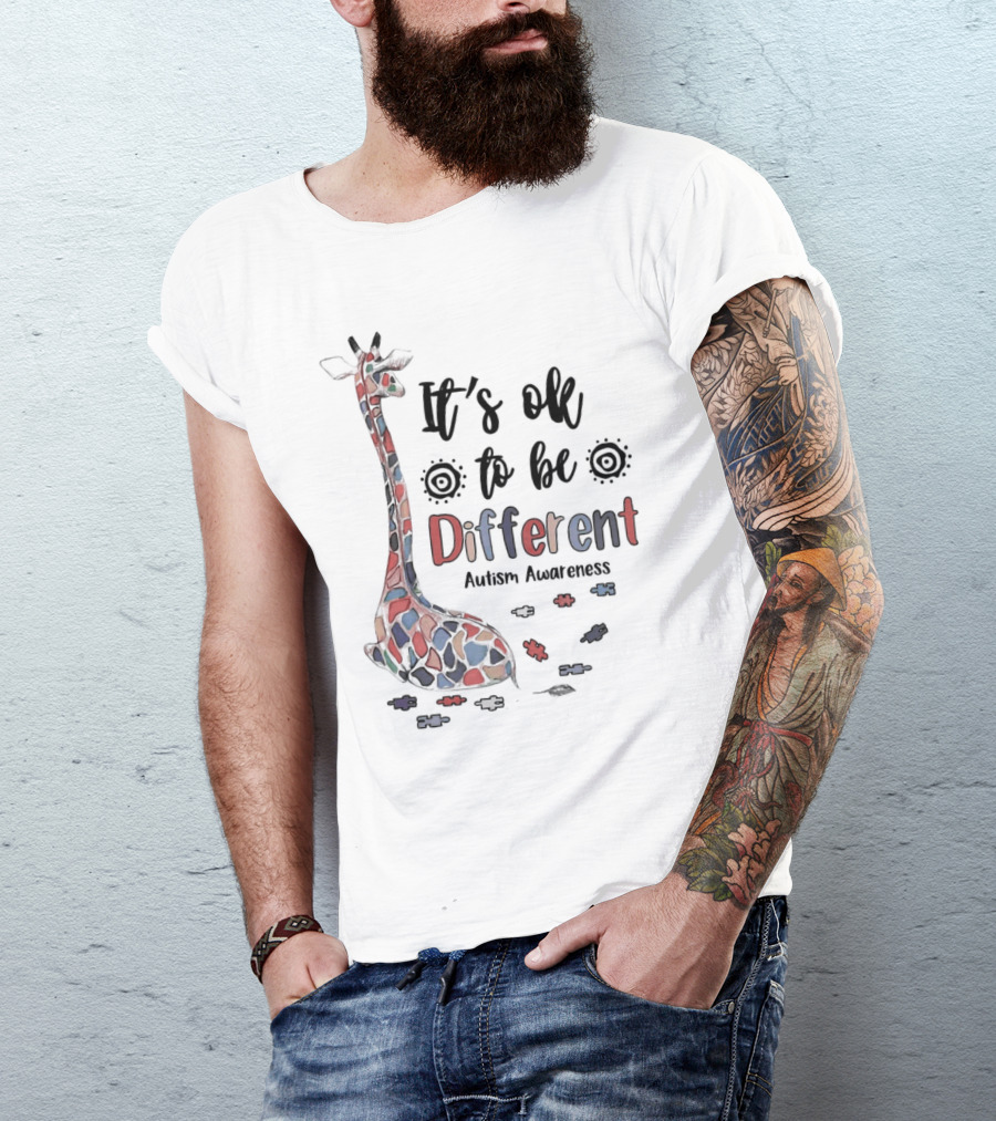 It's Ok To Be Different Giraffe Autism Awareness T-Shirt