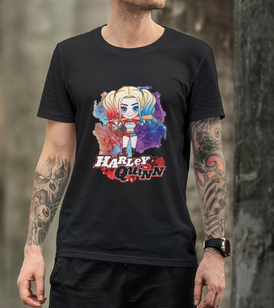 Harley Quinn Birds Of Prey Chibi Colorful Background T-Shirt