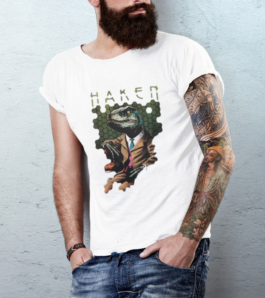 Haken Raptor Sophisticated Dinosaur In Suit T-Shirt
