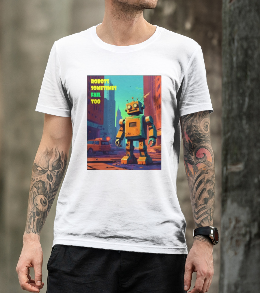 Robots Sometimes Fail Too Urban Cityscape Scene T-Shirt