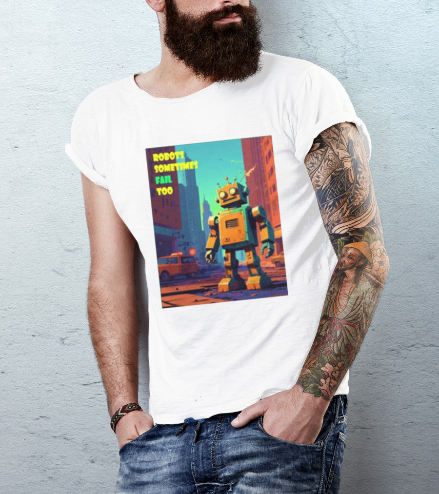 Robots Sometimes Fail Too Urban Cityscape Scene T-Shirt