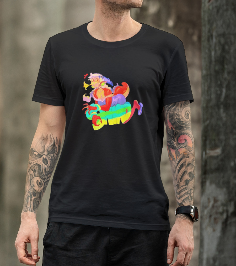 Shinto Decals Vibrant Dragon Monster Girl With Rainbow CHINO Text T-Shirt