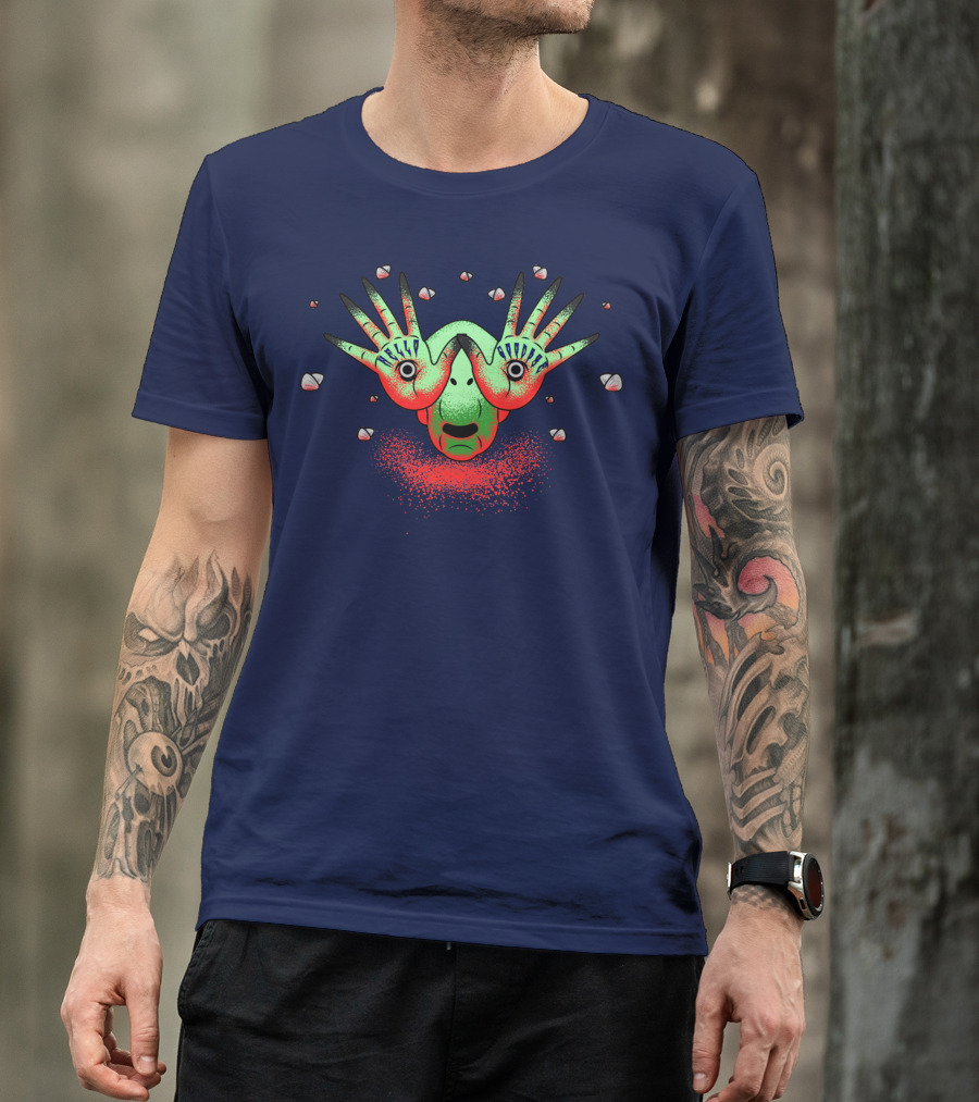 Halloween Gift Creepy Eyeball Creature With Hello Goodbye Hands T-Shirt