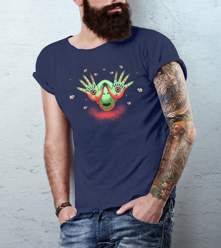 Halloween Gift Creepy Eyeball Creature With Hello Goodbye Hands T-Shirt