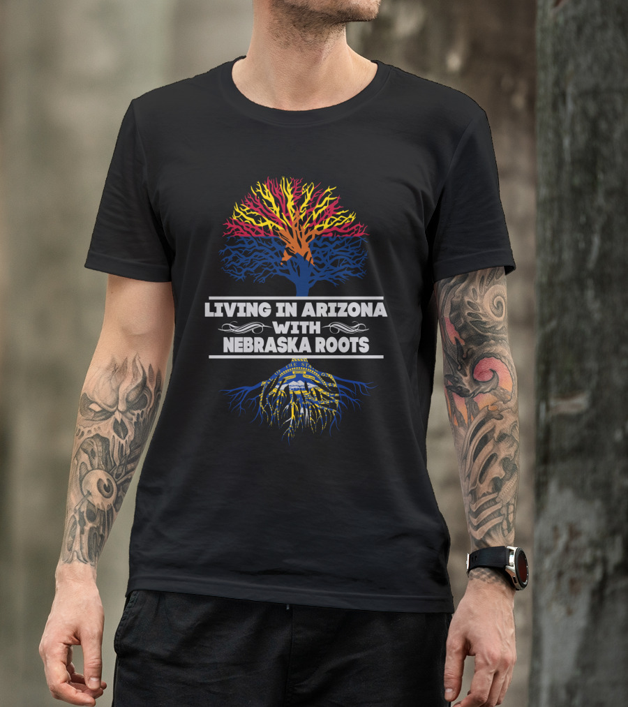 Living In Arizona With Nebraska Roots Arizona Sunset Tree And Nebraska State Seal T-Shirt