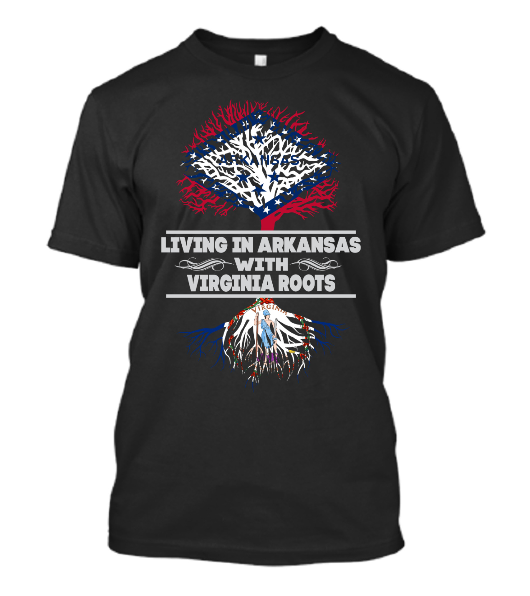 Living In Arkansas With Virginia Roots Featuring State Flag Tree T-Shirt