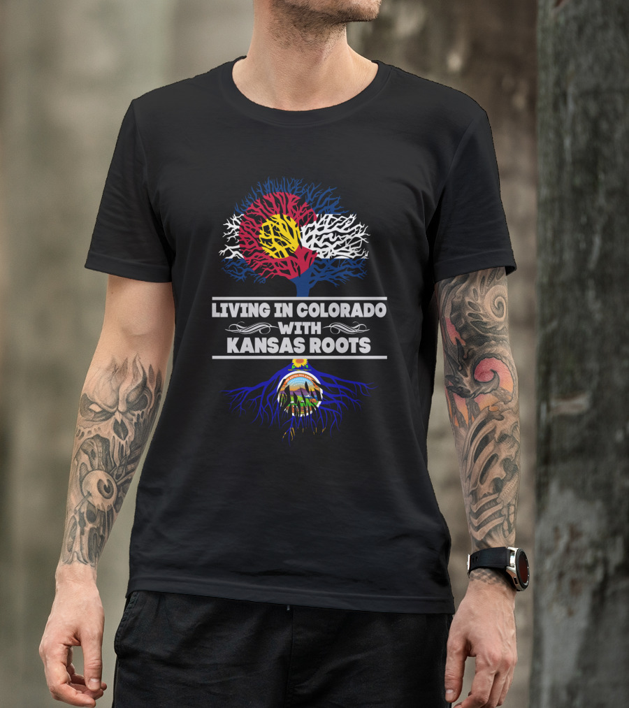 Colorado Flag Tree With Kansas Seal Roots - Living In Colorado With Kansas Roots T-Shirt