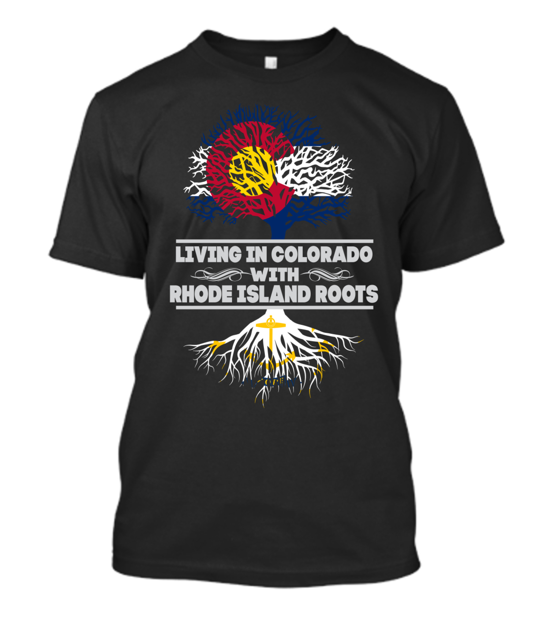 Colorado State Pride With Rhode Island Heritage Roots Flag Tree T-Shirt