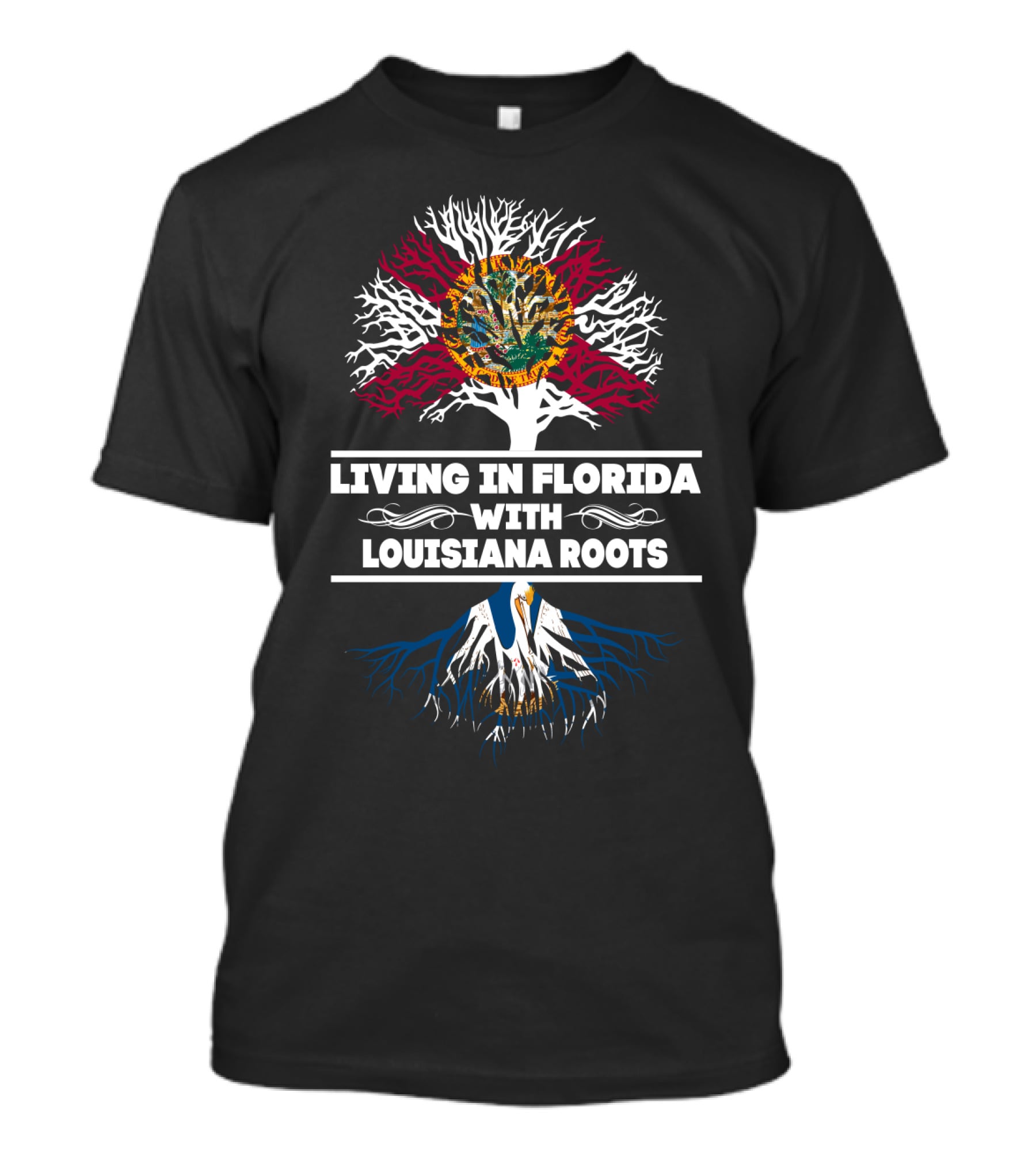 Living In Florida With Louisiana Roots State Flag Tree T-Shirt