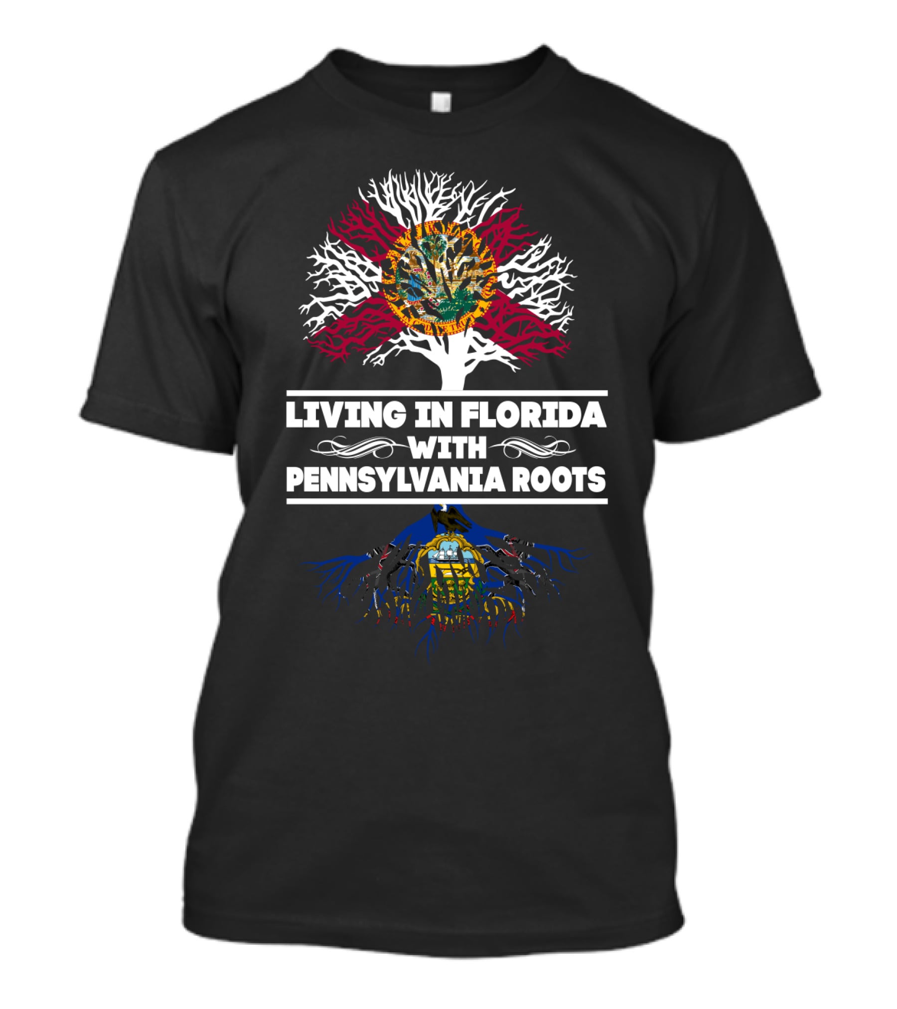 Living In Florida With Pennsylvania Roots Sun And Tree Emblem T-Shirt
