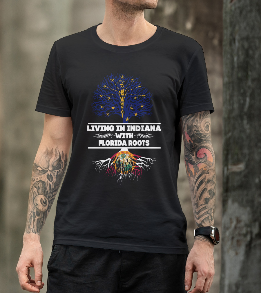 Indiana State Pride Meets Florida Heritage Tree Roots Fusion T-Shirt