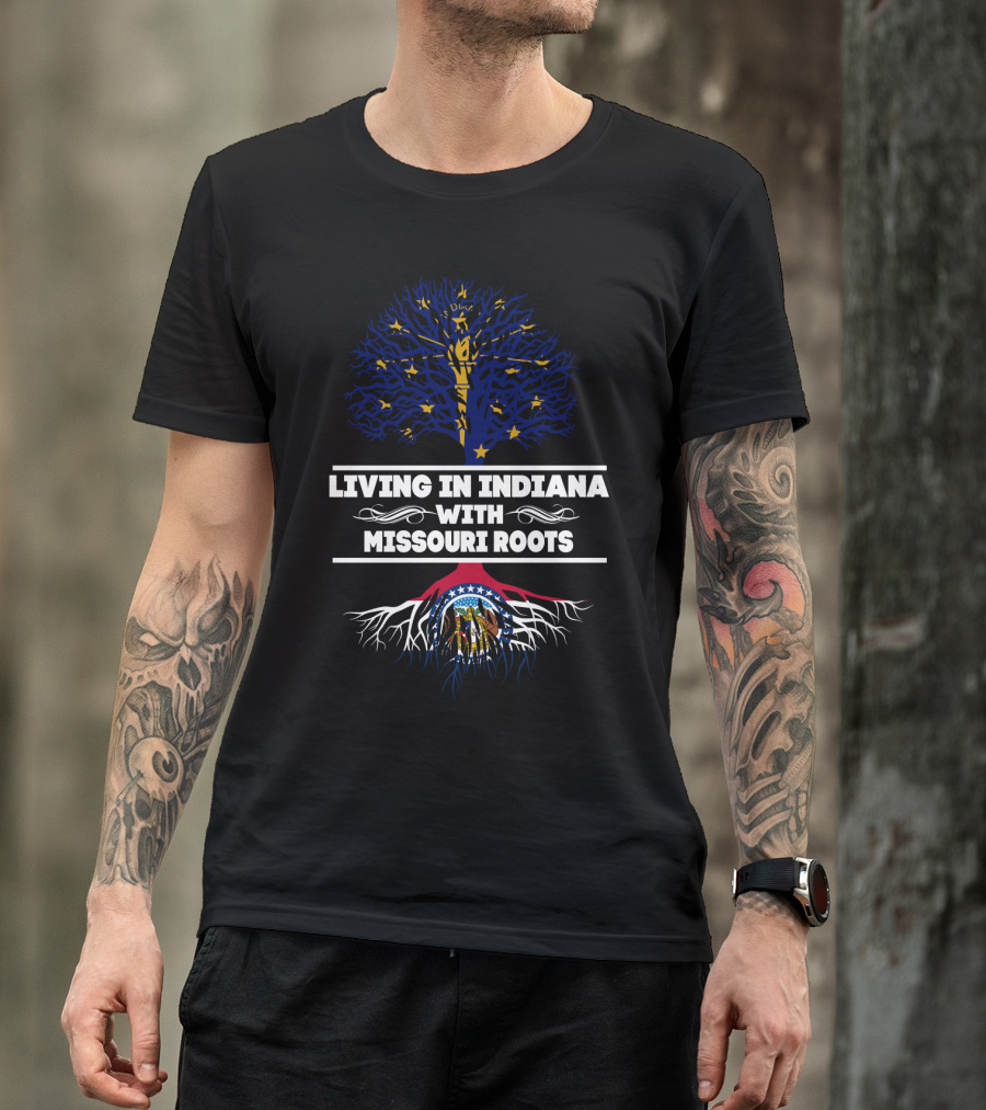 Indiana Stars And Tree With Missouri Flag Roots Fusion T-Shirt