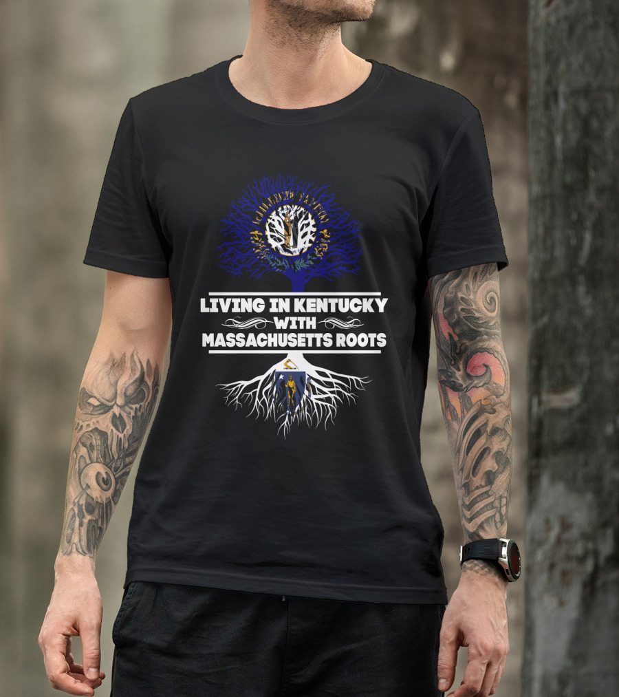 Living In Kentucky With Massachusetts Roots Tree Art Featuring Kentucky And Massachusetts Seals T-Shirt