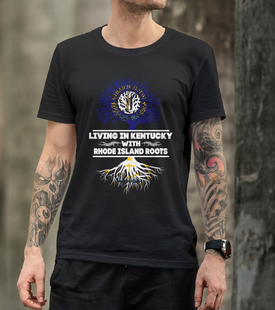 Kentucky Life Rhode Island Heritage Tree Roots With State Flag Colors T-Shirt