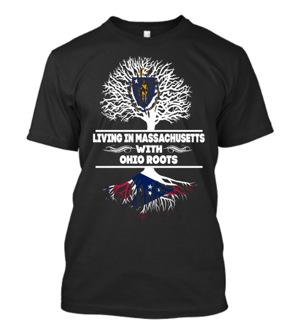 Massachusetts Living Ohio Roots With State Flags Tree T-Shirt