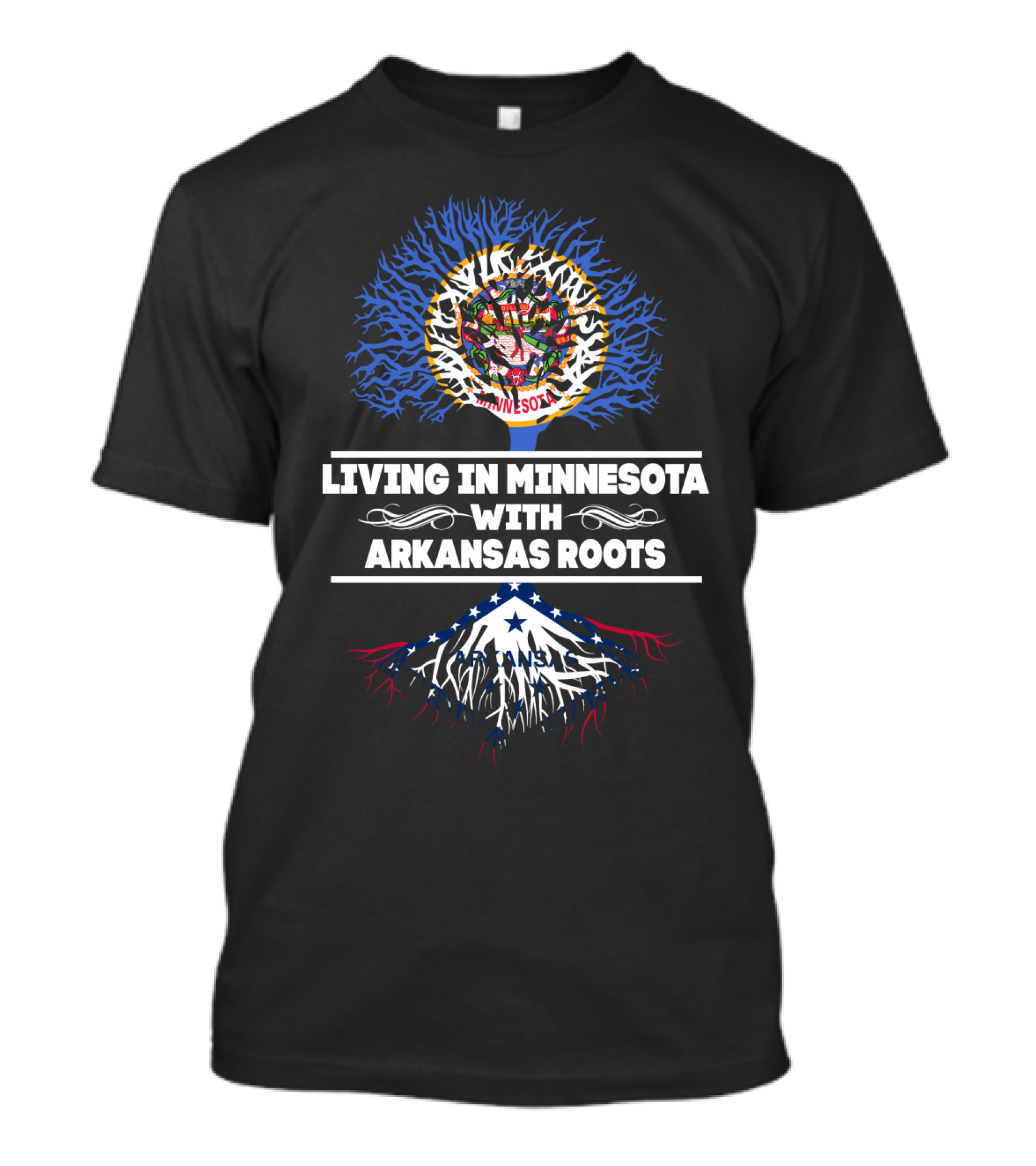 Living In Minnesota Arkansas Roots Featuring State Symbols And Tree T-Shirt