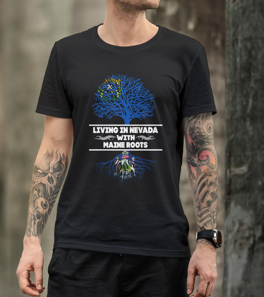 Nevada Connection With Maine Heritage Tree Design Incorporating State Symbols T-Shirt