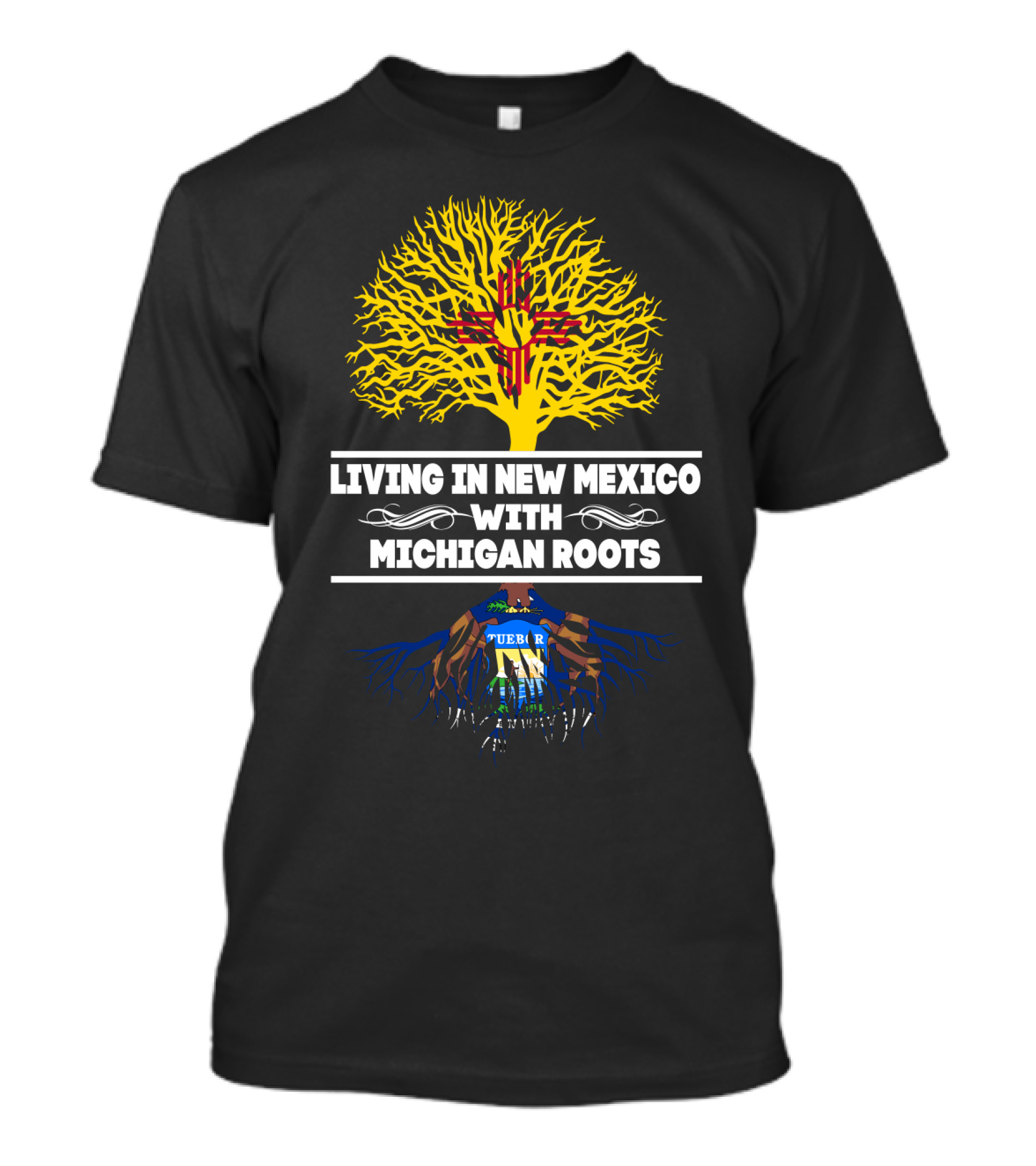 Zia Symbol Tree Living In New Mexico With Michigan Roots T-Shirt