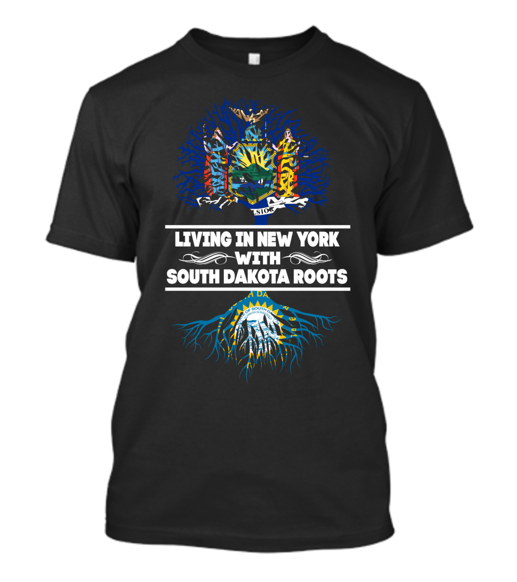Living In New York Embracing South Dakota Heritage With State Flags And Symbols T-Shirt