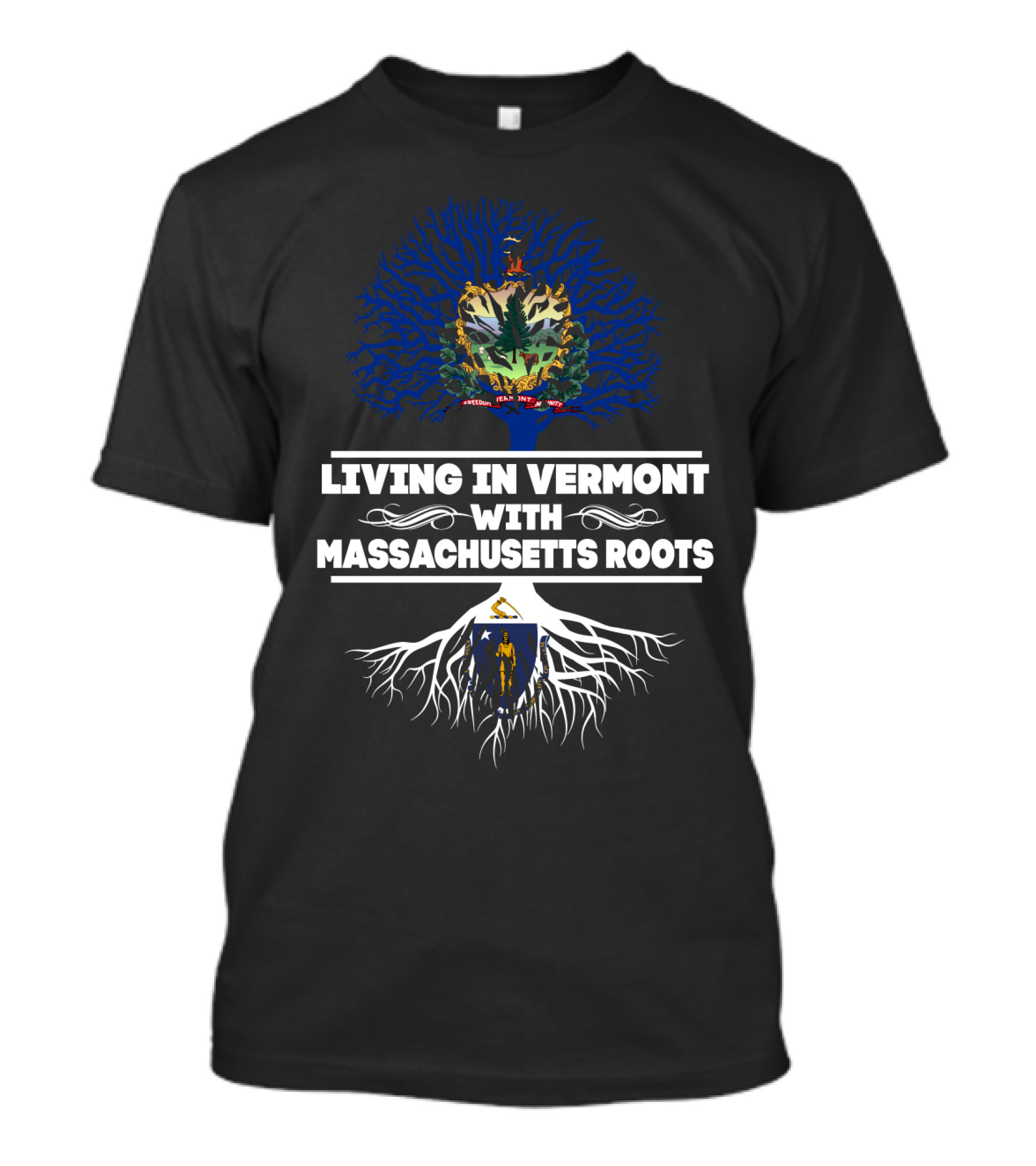 Living In Vermont Embracing Massachusetts Heritage With State Symbols And Tree T-Shirt