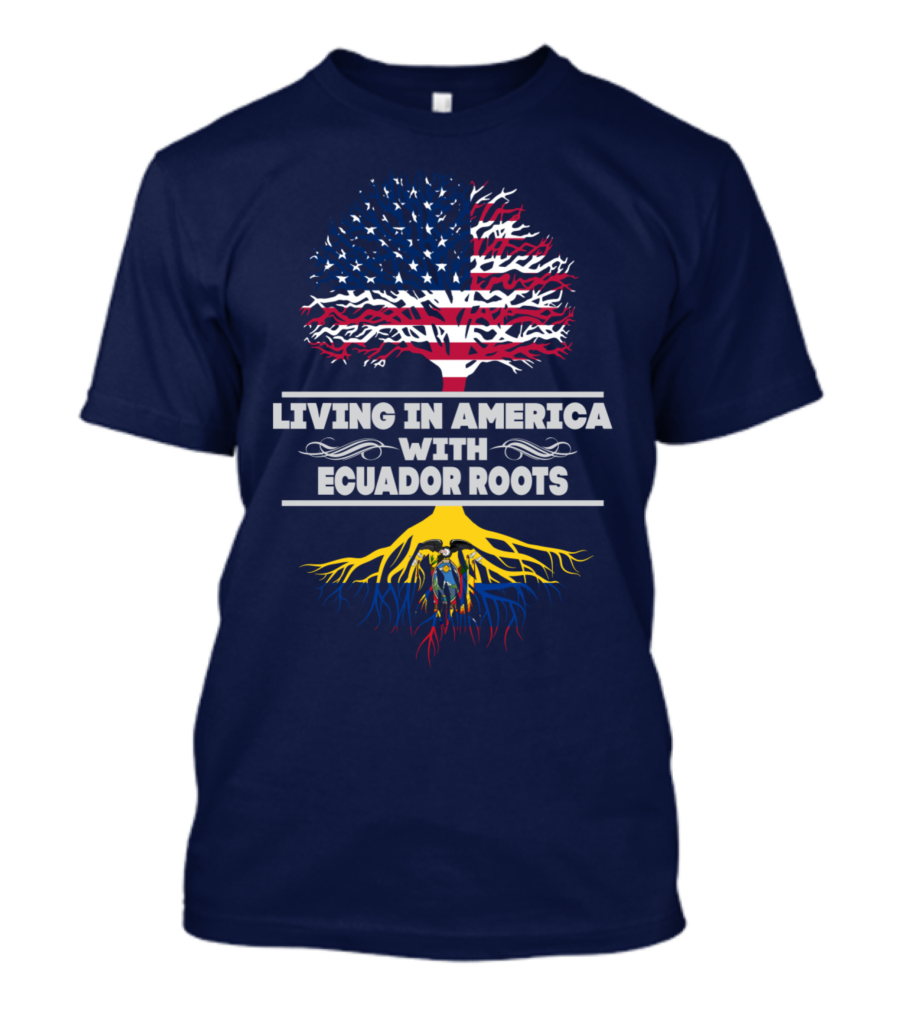 LIVING IN AMERICA WITH ECUADOR ROOTS USA FLAG TREE T-Shirt